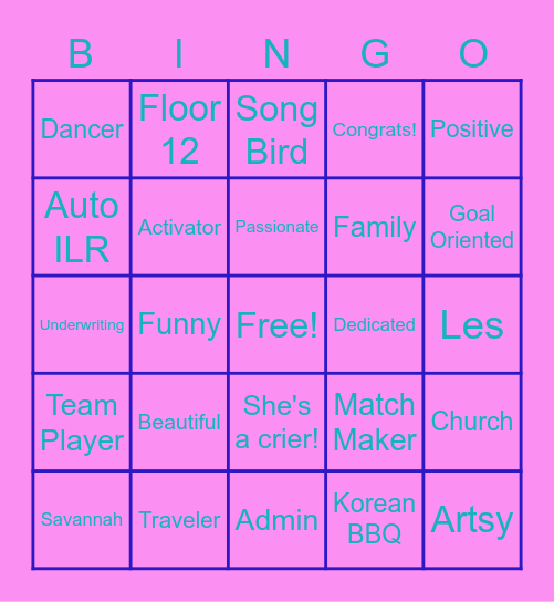 Farewell Janice Bingo Card
