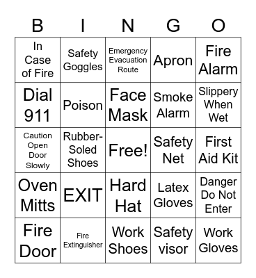 Safety Bingo Card