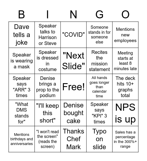 All Hands Bingo Card