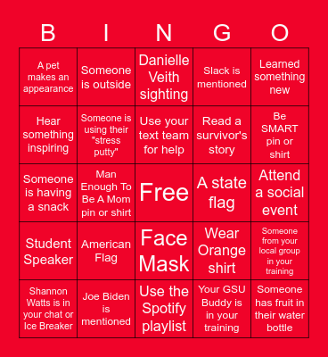 GSU BINGO Card