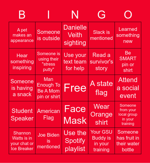 GSU BINGO Card