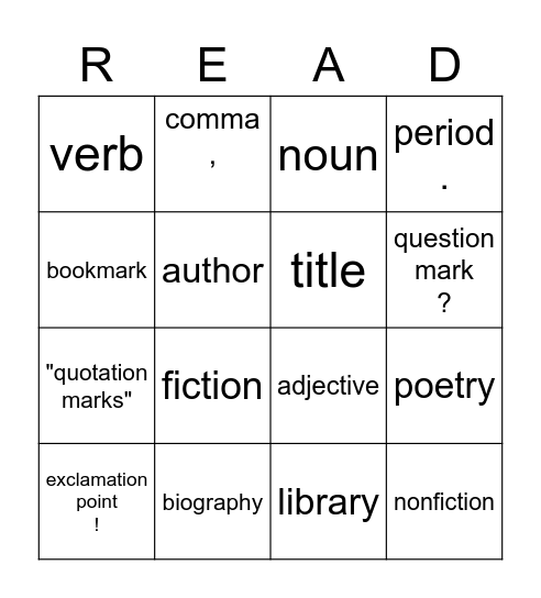 Literacy Bingo Card