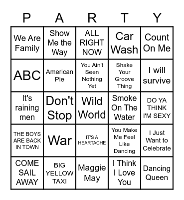70s Music Bingo Card