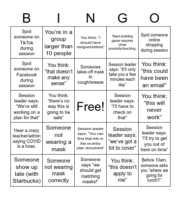 Back-to-School Teacher PD Bingo (COVID Edition) Bingo Card