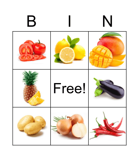 FRUITS AND VEGETABLES Bingo Card