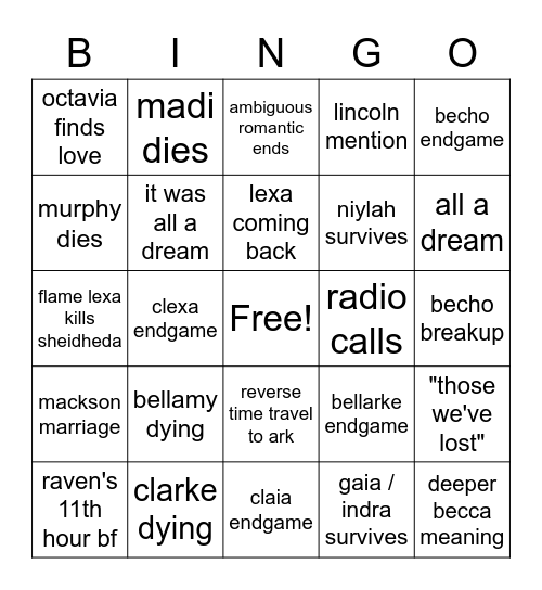 the 100 season 7 Bingo Card