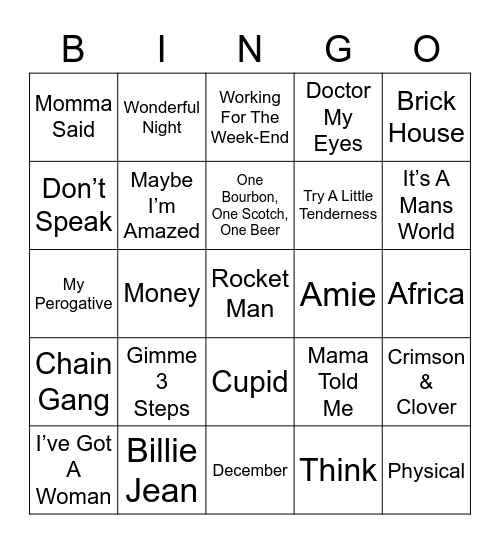 Music Bingo 16 Bingo Card