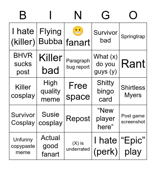 r/DeadByDaylight Post Bingo Card