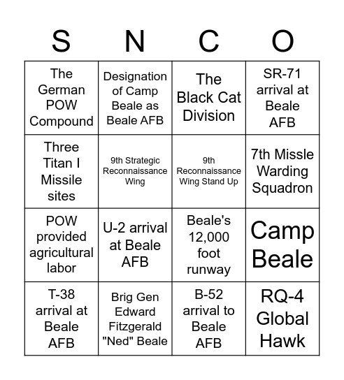 SNCO Bingo Card