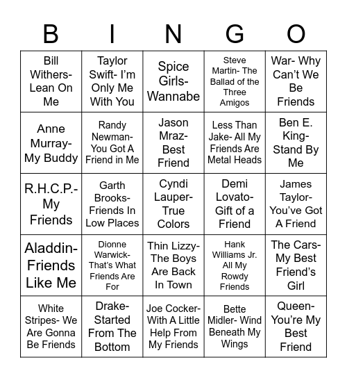 Total-Quiz.com Presents Radio Bingo: Friends & Buddy Ole' Pals Bingo Card