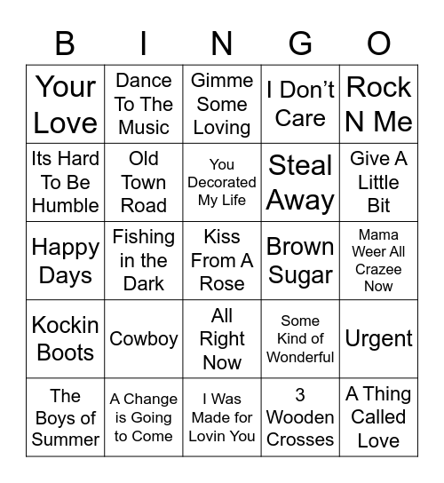 Music Bingo 69 Bingo Card