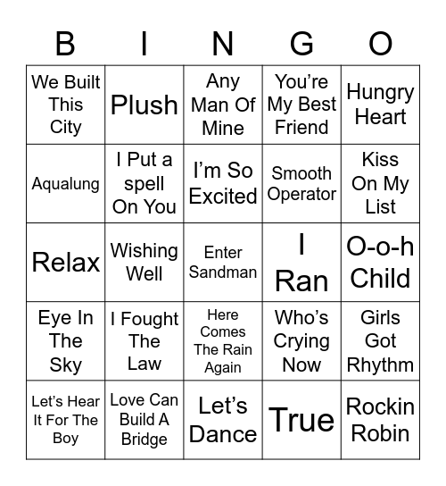 Music Bingo 46 Bingo Card