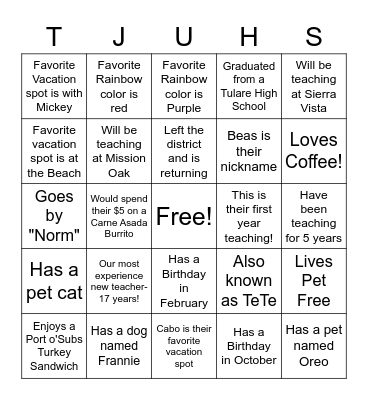 TJUHSD New Teacher Bingo! Bingo Card