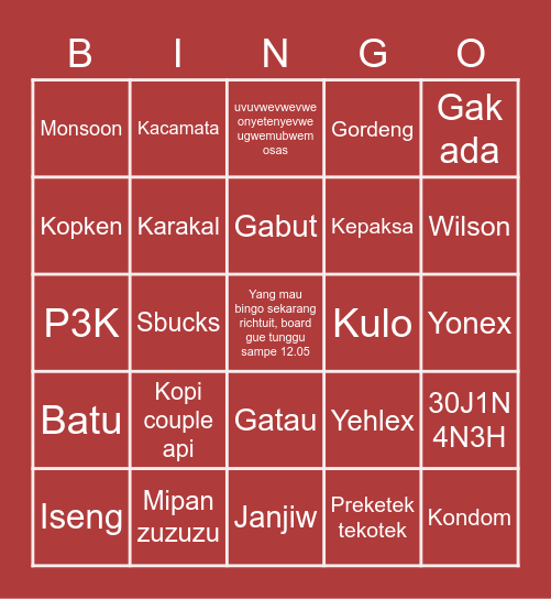 🥀 Bingo Card