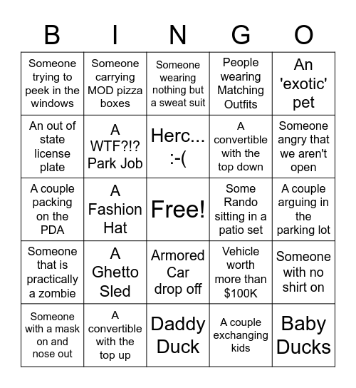 Starin' Out the Windows Bingo Card