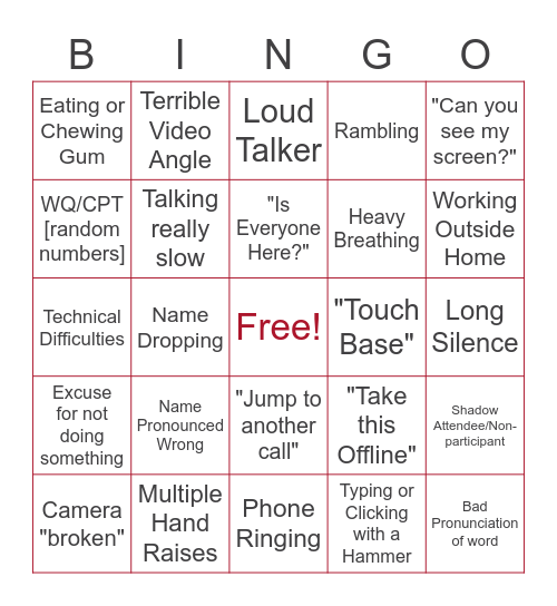 Meeting Bingo Card