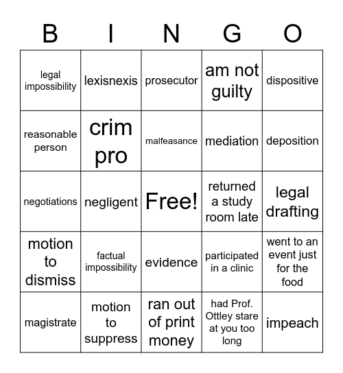 Law School Bingo Card