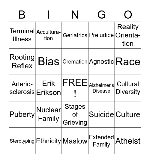 Growth & Development Bingo Card