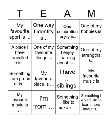 Let me introduce myself Bingo Card