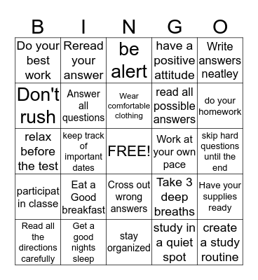 Study Bingo Card