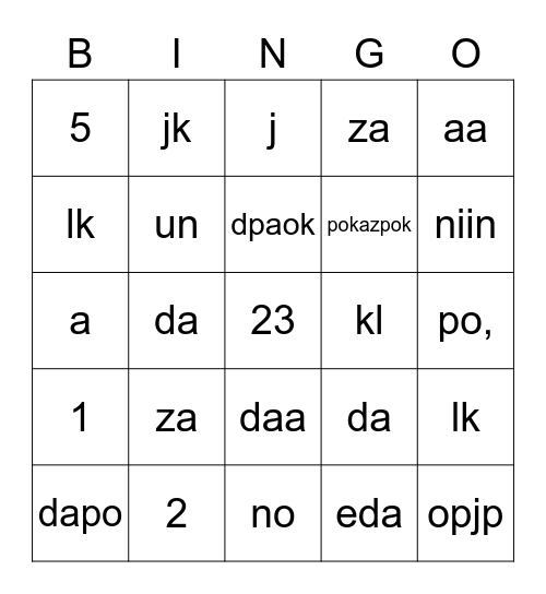 bla Bingo Card