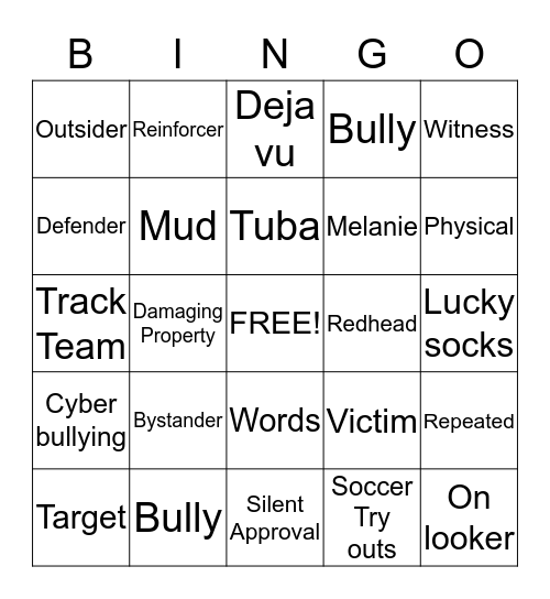 Bullying Bingo Card