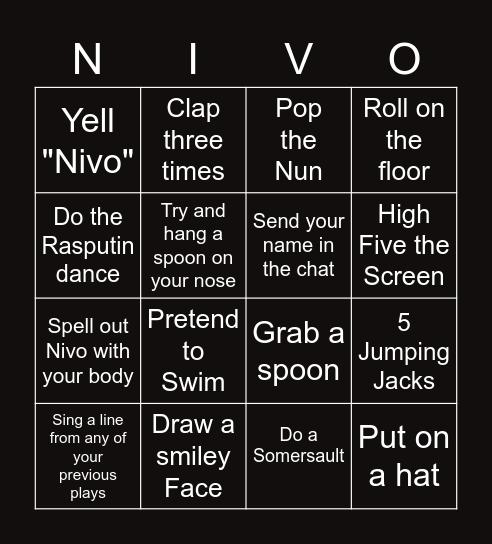 Nivo 2020 Bingo Card