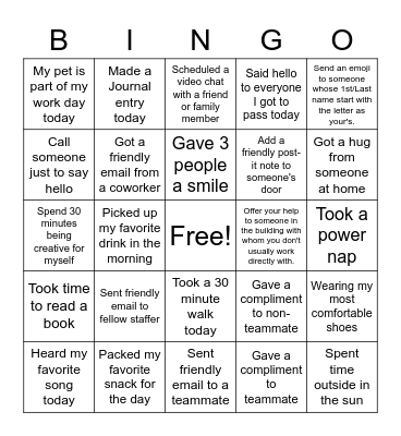Social Committee Bingo Card