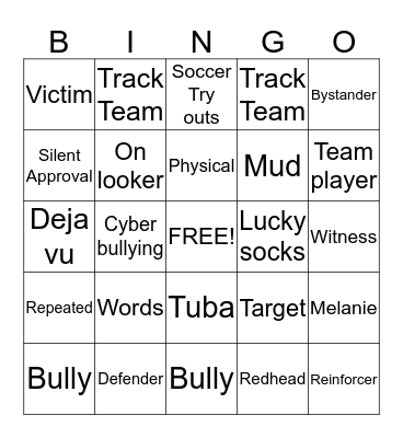 Bullying Bingo Card