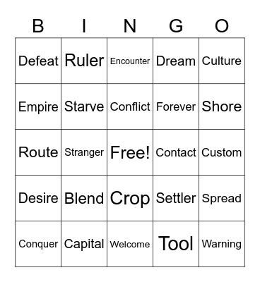 Close Encounters Vocabulary BINGO Card