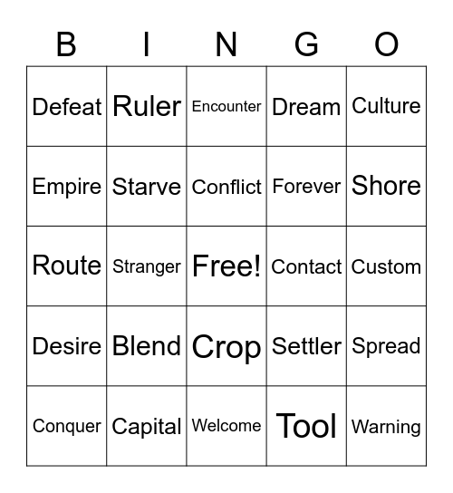 Close Encounters Vocabulary BINGO Card