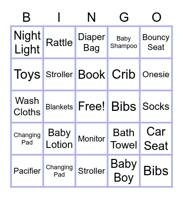Brittany's Baby Shower! Bingo Card