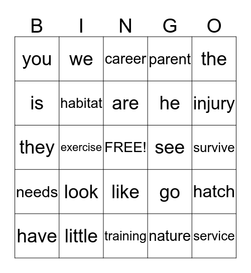 UNIT ONE BINGO Card