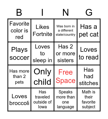 Get To Know You Bingo Card