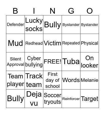 Bullying Bingo Card