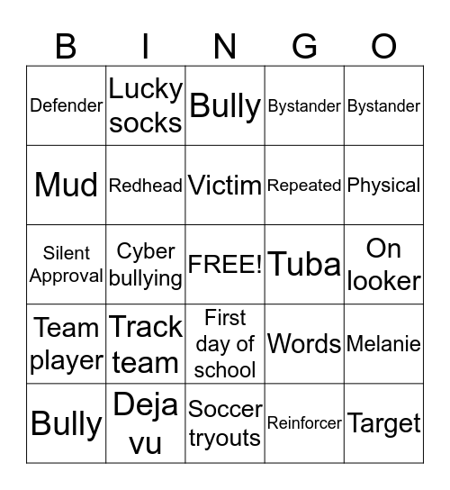 Bullying Bingo Card