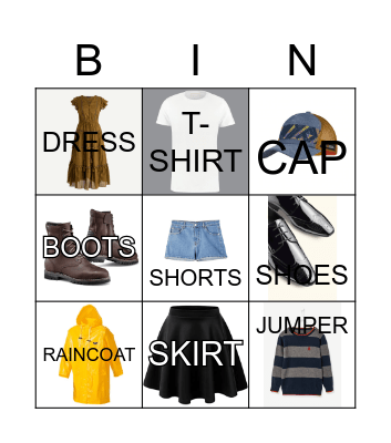 Clothes Bingo Card