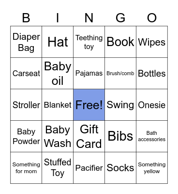 Baby Shower Bingo Card