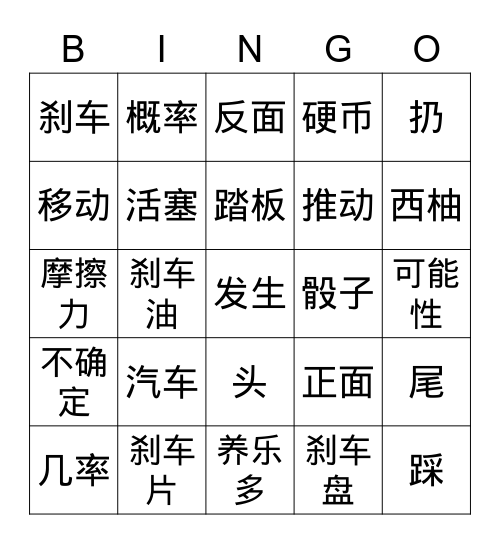 中文BINGO Card