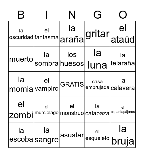 Vocabulario de Halloween Bingo Card