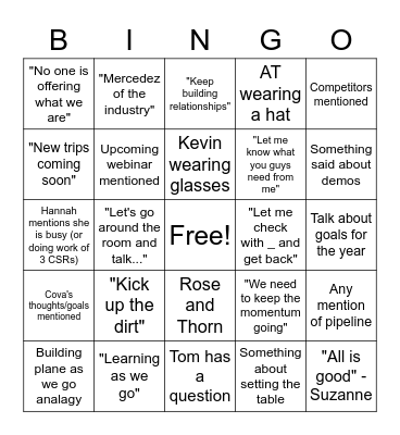 Sales Meeting Bingo Card