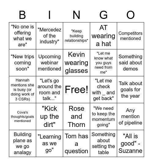 Sales Meeting Bingo Card