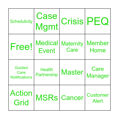 Care Management Bingo Card