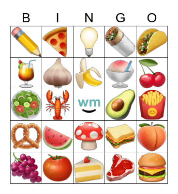 Eating My Feelings - Emoji Food (mostly) Bingo Card