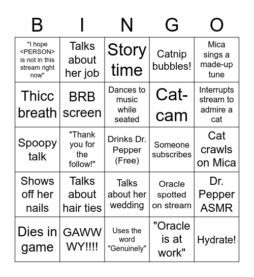 Bingothegr8 Bingo Card