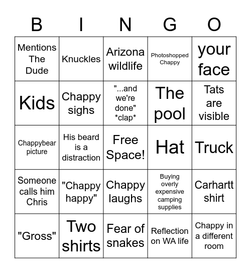 Chappy Bingo Card