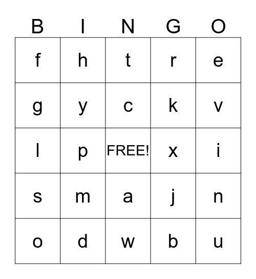 Alphabet Bingo Card
