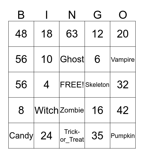 Halloween Bingo Card
