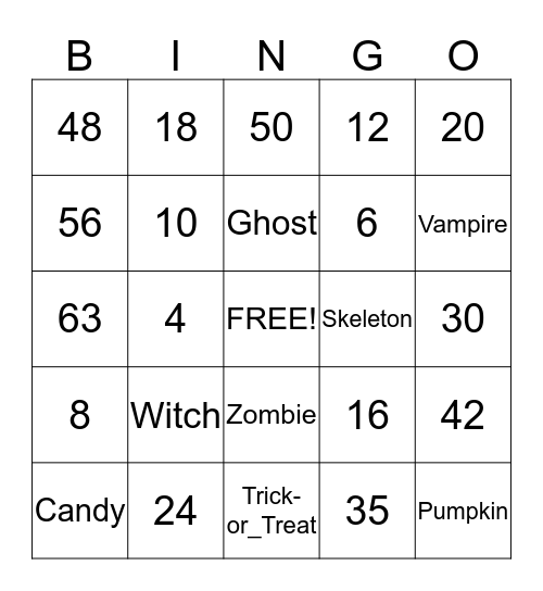 Halloween Bingo Card