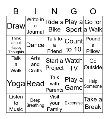 Coping Skills Bingo Card